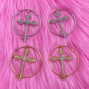 Crystal Cross Hoop Earrings