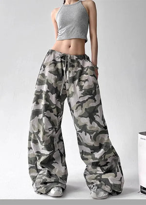 Drawstring Camo Baggy Pants