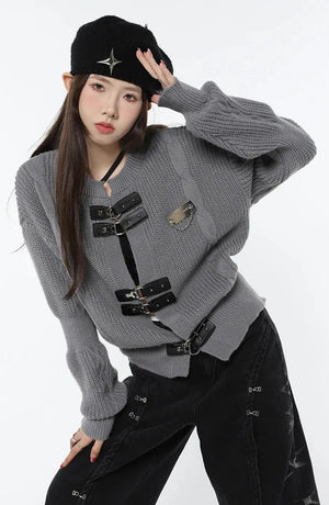 Grunge Saddle Buckle Cardigan