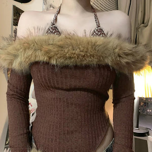 Off Shoulder Faux Fur Top