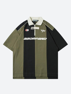 Striped Half Zip-Up Jersey Top