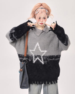 Pastel Knit Sweater with Star Design