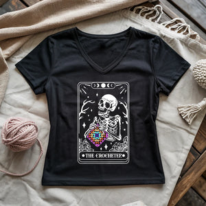Skeleton Crocheter Tarot Lady V-neck