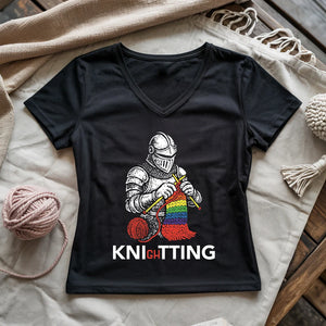 Knight Knitting Lady V-neck