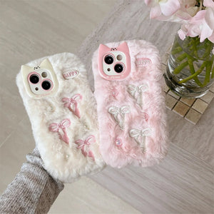 Bow Embroidery Fluffy iPhone Case