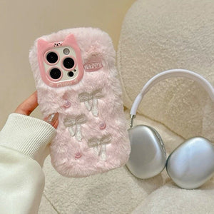 Bow Embroidery Fluffy iPhone Case