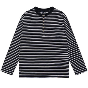 Relaxed Striped Button Up Long Sleeve Top