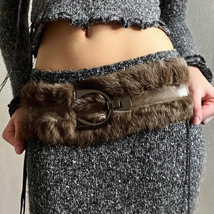 2000s Faux Fur Leather Belt