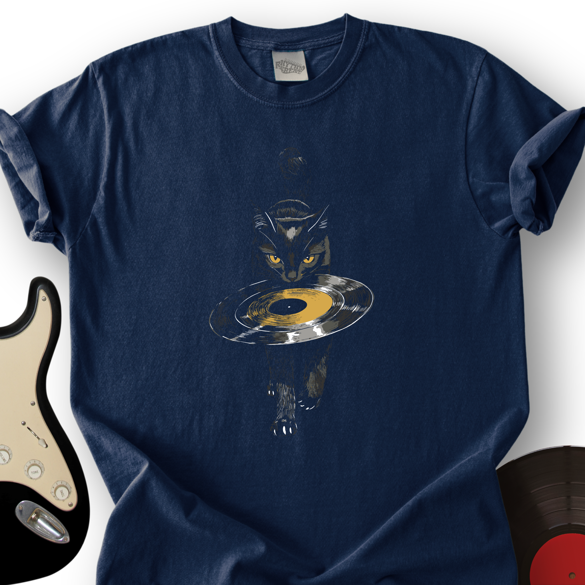 Black Cat Vinyl T-Shirt