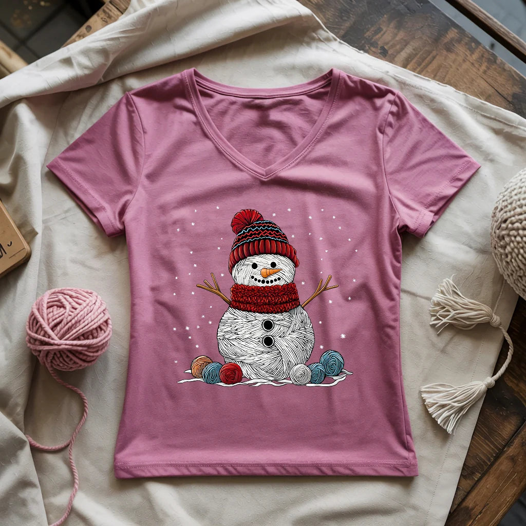 Yarn Snowman Lady V-neck