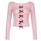 Coquette Bow Long Sleeve Split Top