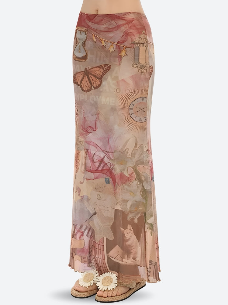 Fairycore Butterfly Mesh Maxi Skirt