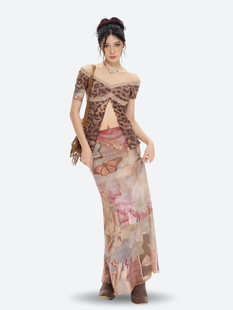 Fairycore Butterfly Mesh Maxi Skirt