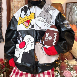 90s Style Oversized Leather Jacket