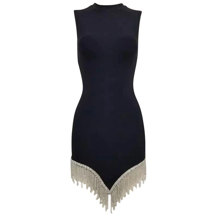 Midnight Rhinestone Fringe Dress