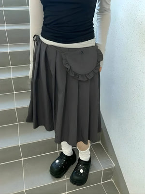 Pleated Pocket Midi Skirt