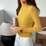 Red Heart Embroidery Turtleneck Jumper