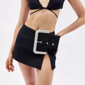 Rhinestone Buckle Mini Skirt