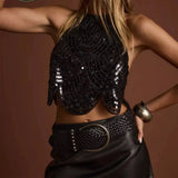 Sequined Backless Halter Top