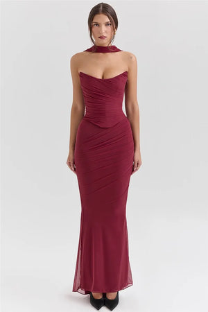 Strapless Corset Top & Maxi Skirt Two Piece Set