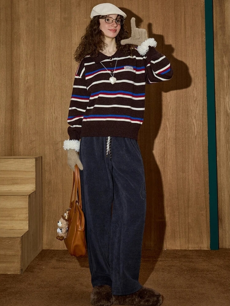 Striped Polo Collar Sweater