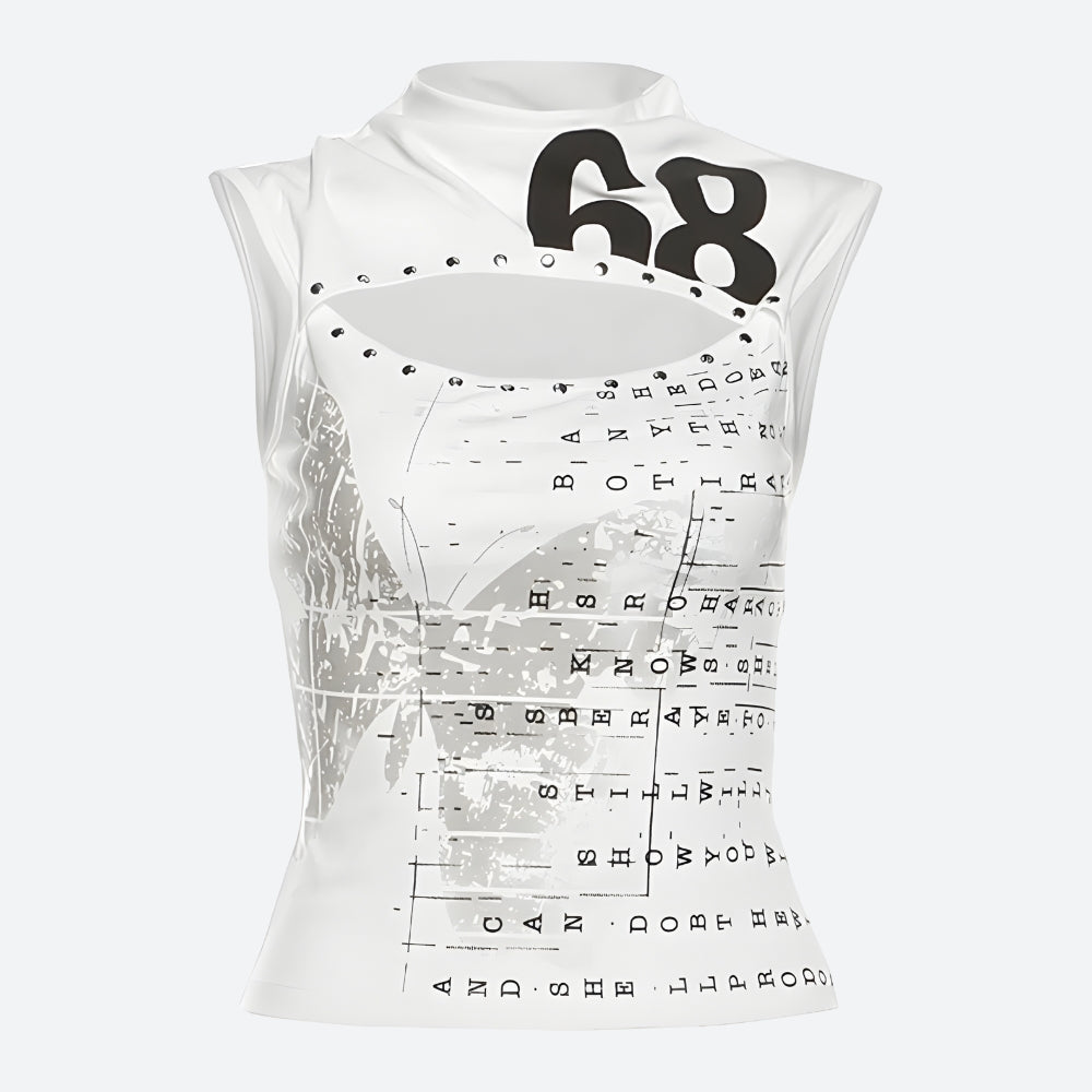 Y2K Printed Cut Out Top