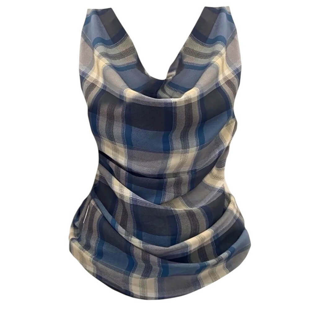 Aesthetic Plaid Draped Tank