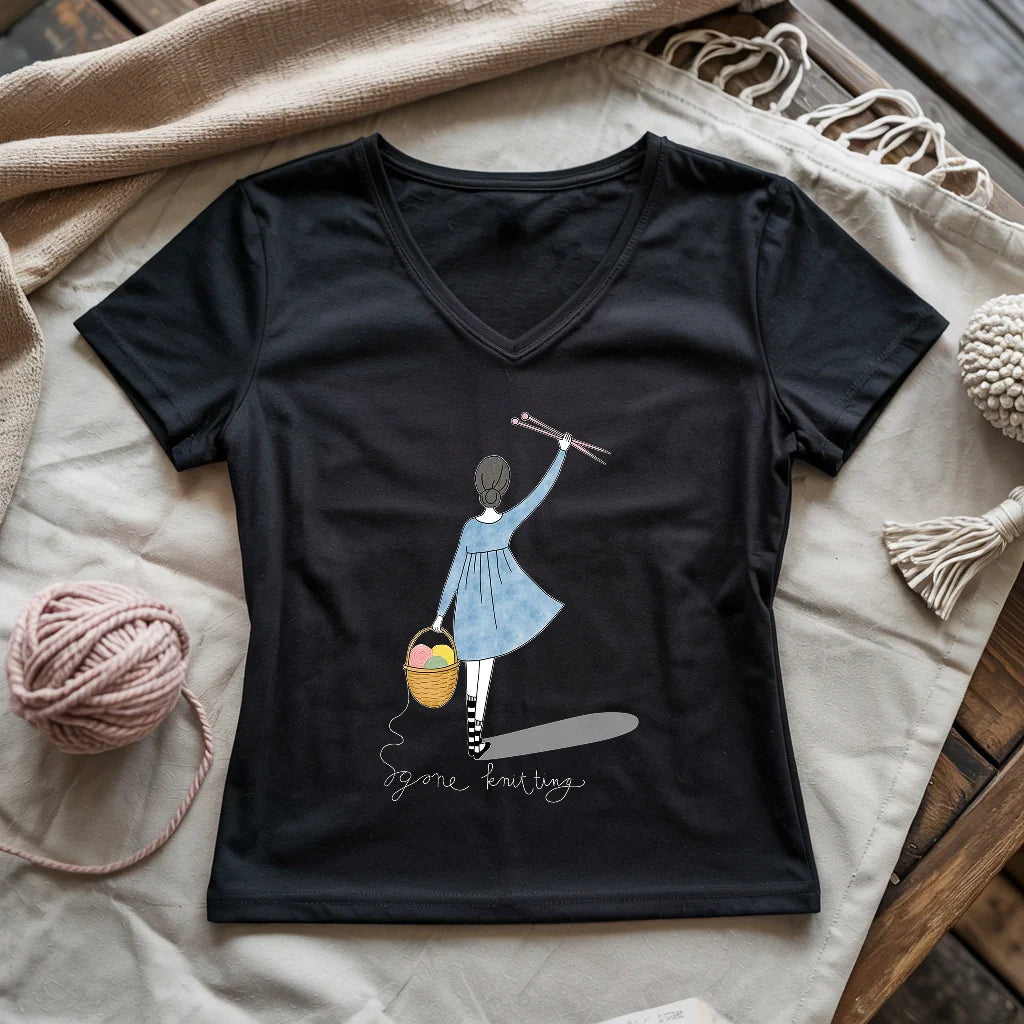 Gone Knitting Lady V-neck