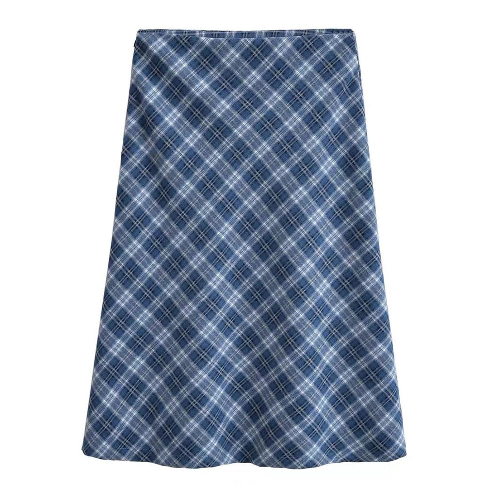 Worry Less Blue Plaid Midi Skirt