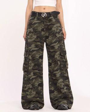 Camo Wide-Leg Cargo Pants