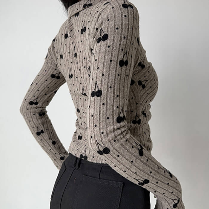 Cherry Print Button-Up Top