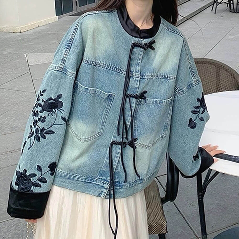 Chinese Style Embroidered Denim Jacket