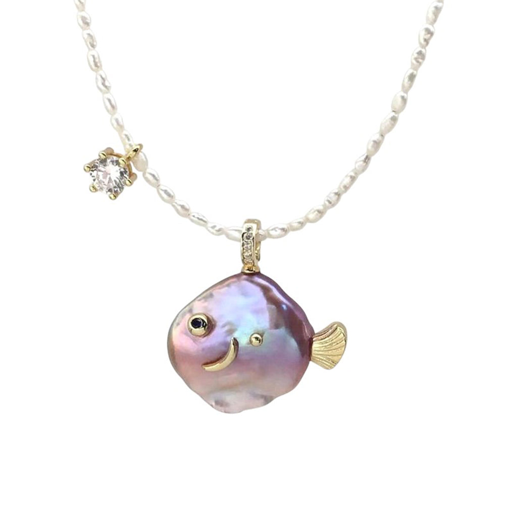 Coquette Pearl Fish Charm Necklace