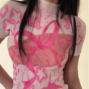 Y2K Cutecore Croissant Bow Top