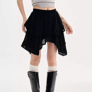 Fairycore Asymmetric Lace Ruffle Skirt