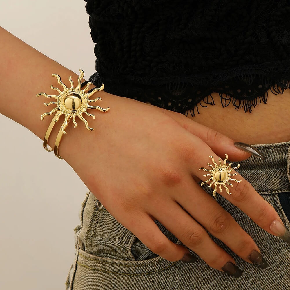 Gold Sun Bracelet and Ring Set