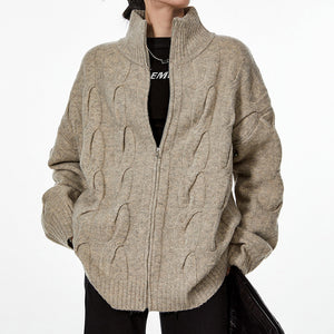 Grandpa Style Cable Knit Zip Jumper