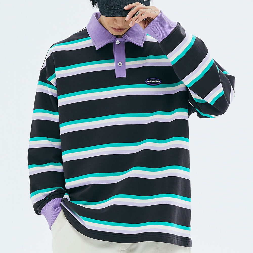 Grape & Mint Stripe Rugby Polo Shirt