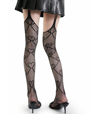 Heart Fishnet Suspender Tights