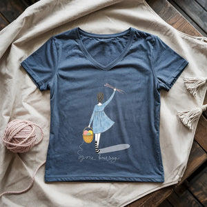 Gone Knitting Lady V-neck