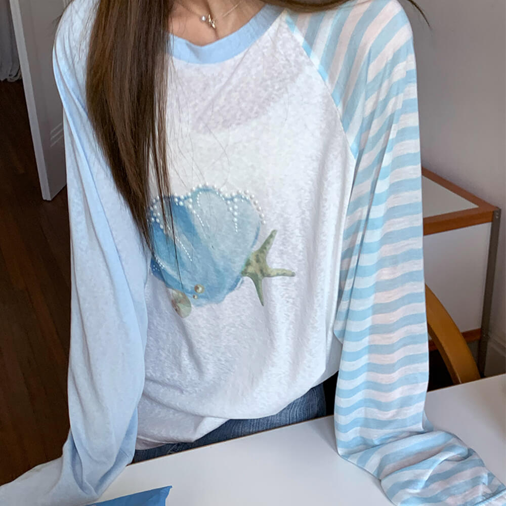 Mermaidcore Graphic Long Sleeve Top