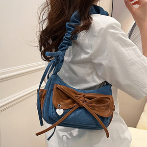 Pastel Bow Ruched Shoulder Bag