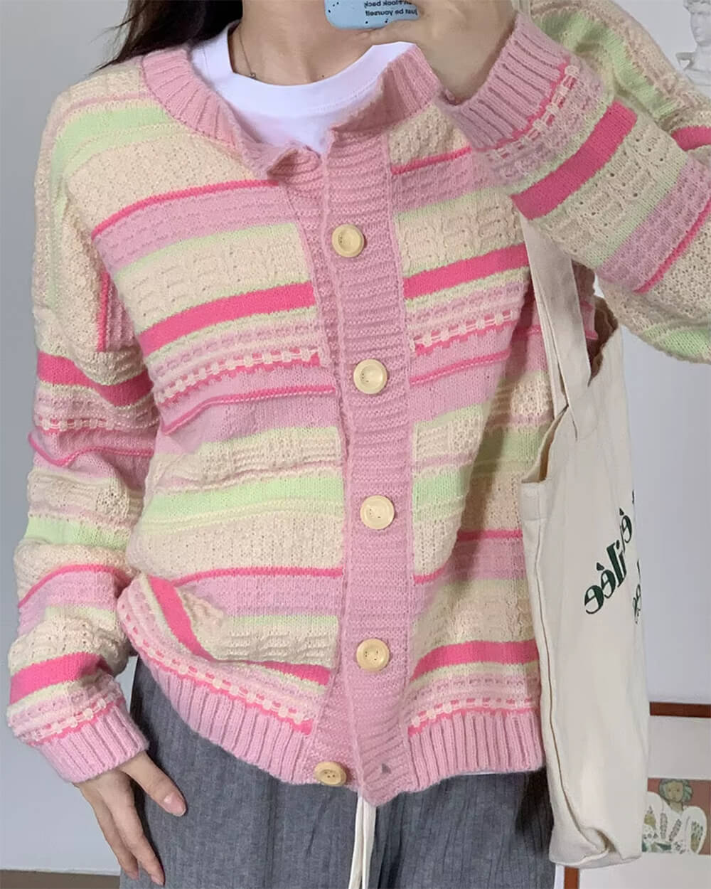 Teen Craft Pastel Striped Knit Cardigan