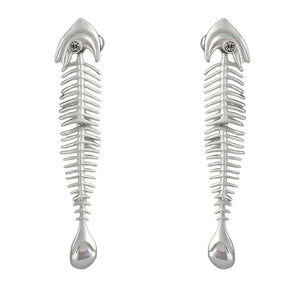 Pearl Drop Fishbone Earrings