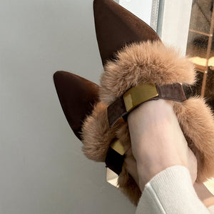 Pointed-Toe Faux Fur Mules