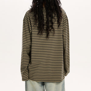 Relaxed Striped Button Up Long Sleeve Top