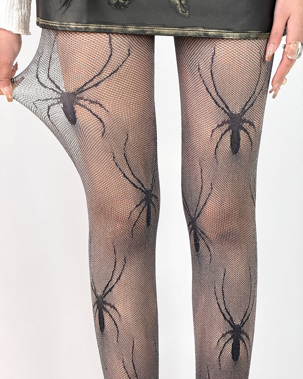 Spider Print Fishnet Tights