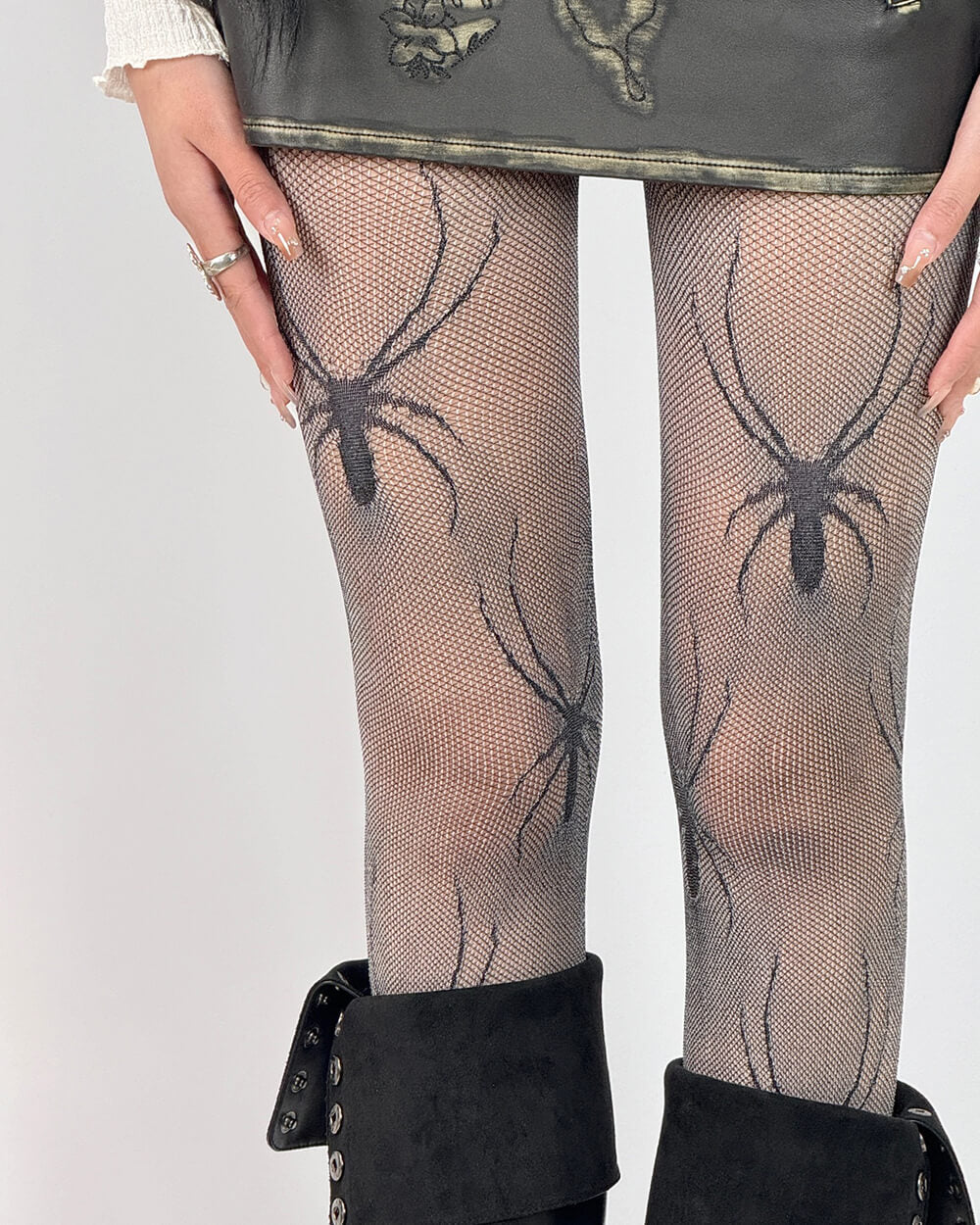 Spider Print Fishnet Tights