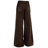 Star Pocket Wide-Leg Brown Pants