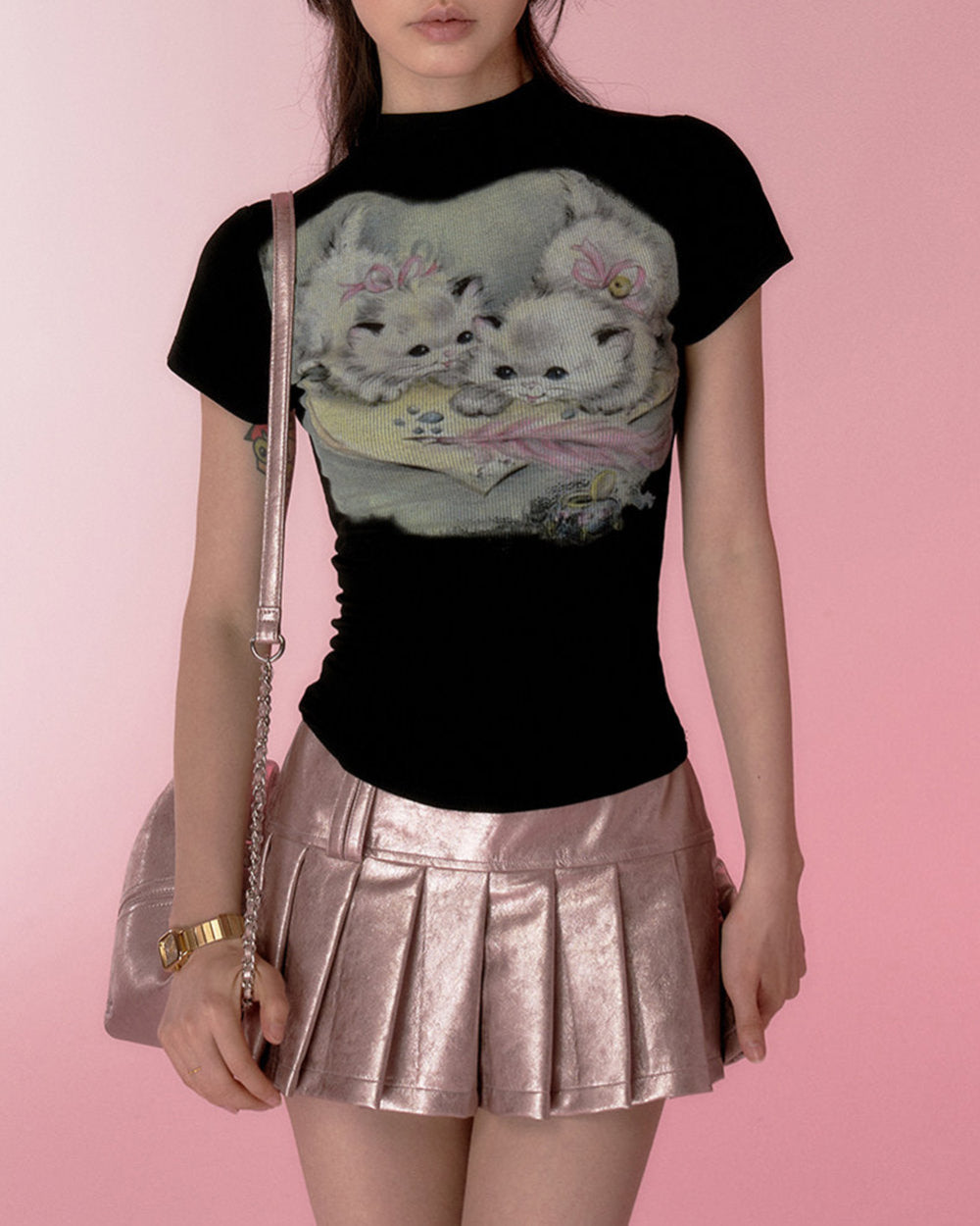 Two Kittens Y2K Baby Tee